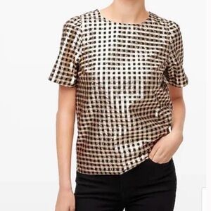 J. Crew Black and Gold Checkered Blouse